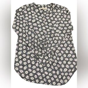 LOFT Floral Button Front Blouse | Long Sleeve Rayon Top | Size Small
